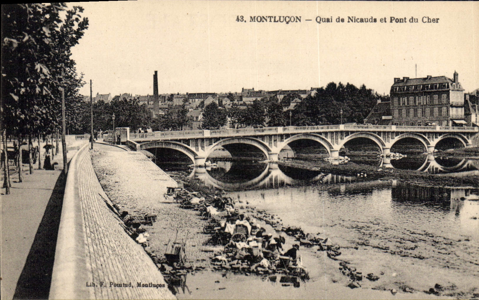 CPA Montlucon Quai de Nicauda et Pont du Cher Lavandieres