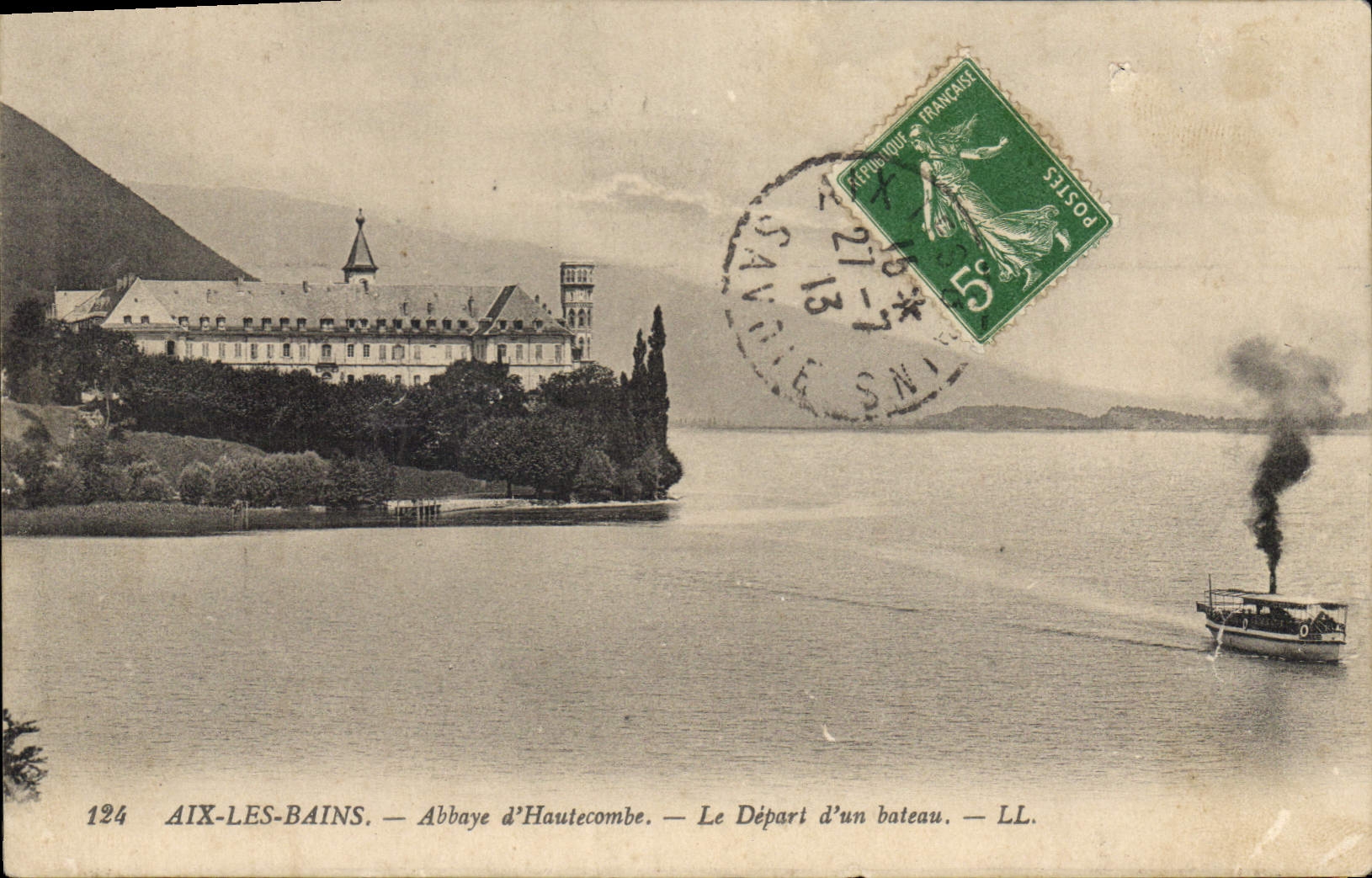 CPA Aix les Bains Abbaye d'Hautecombe Le depart d'un bateau 