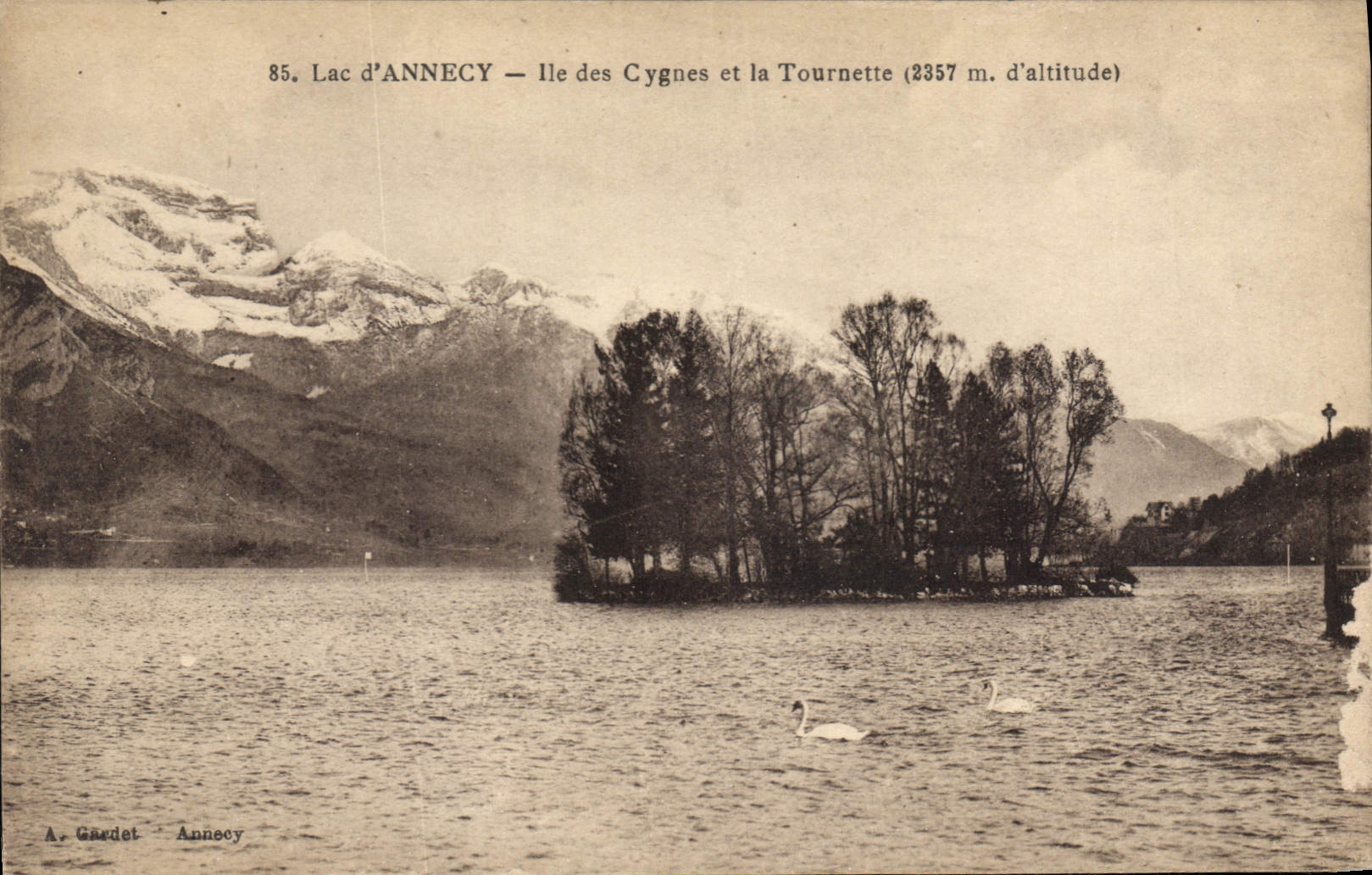 CPA Lac d'Annecy Ile des Cygnes et la Tournette 