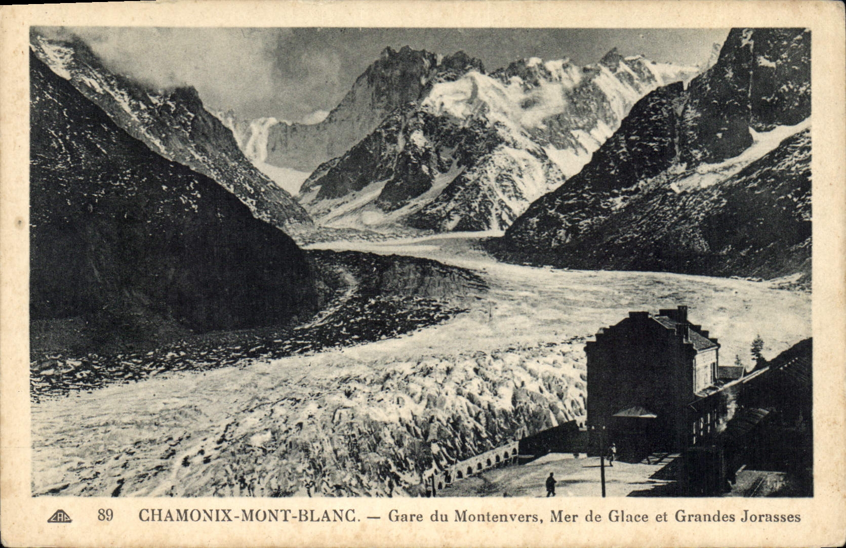 CPA Chamonix Mont Blanc Gare du Montenvers Mer de Glace et Grandes Jorasses 