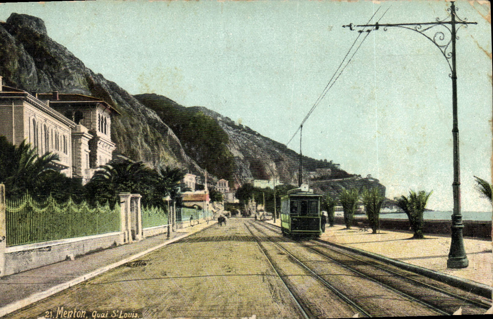 CPA Menton Quai St Louis Tramway