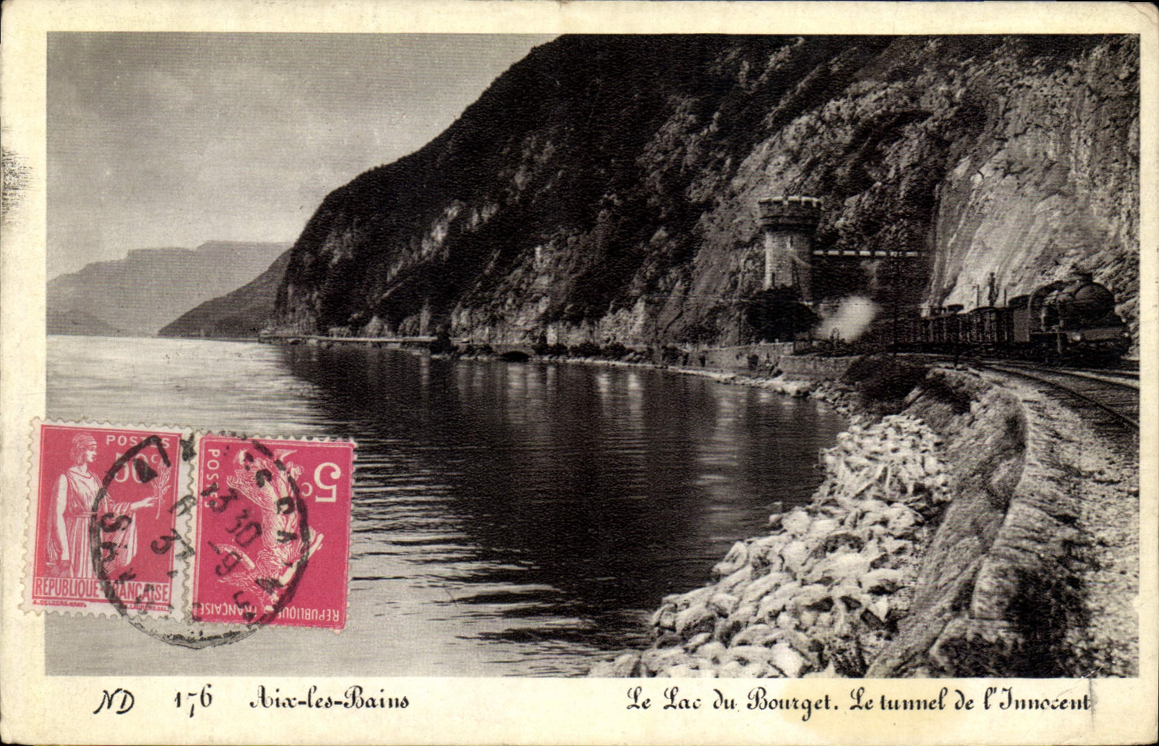 CPA Aix les Bains Le Lac du Bourget Le tunnel de l'Innocent Train a vapeur