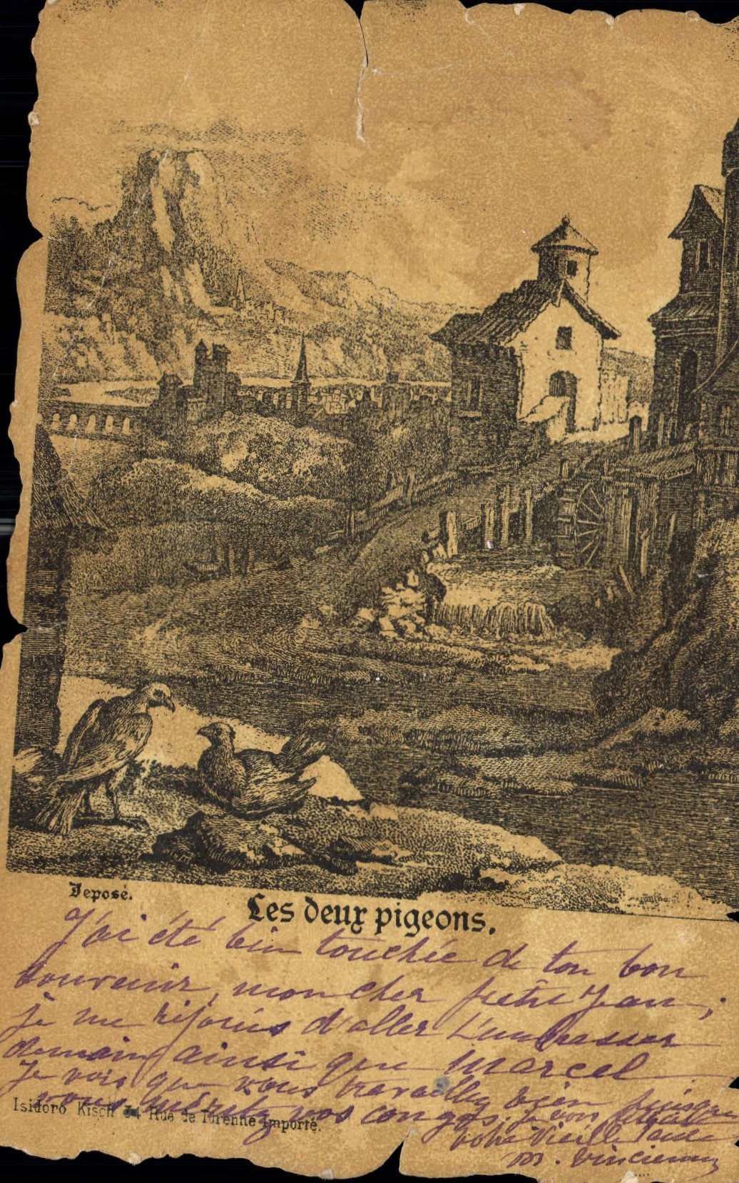 CPA Les deux pigeons 