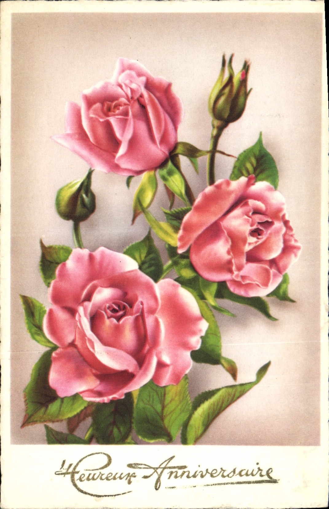 CPA Heureux Anniversaire Fleurs