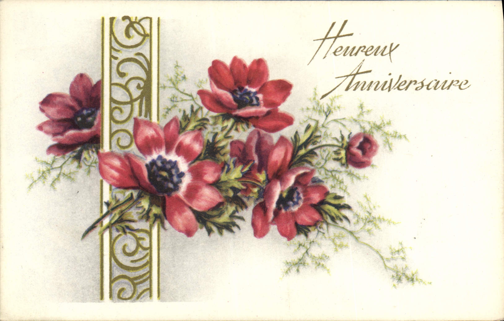 CPA Heureux Anniversaire Fleurs