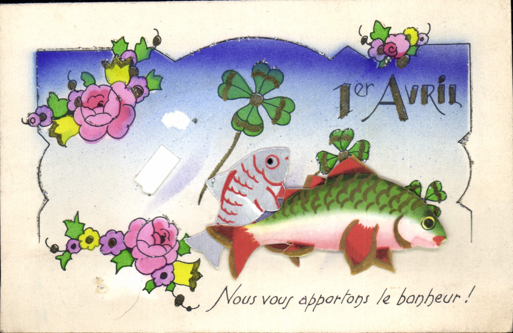 CPA Nous vious appartons le bonheur Poissons 1er avril