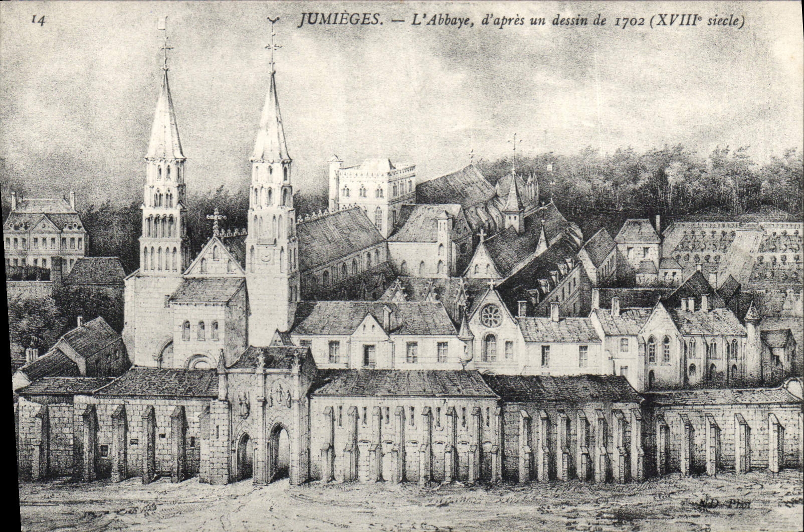 CPA Jumieges L'Abbaye d'apres un dessin de 1702 