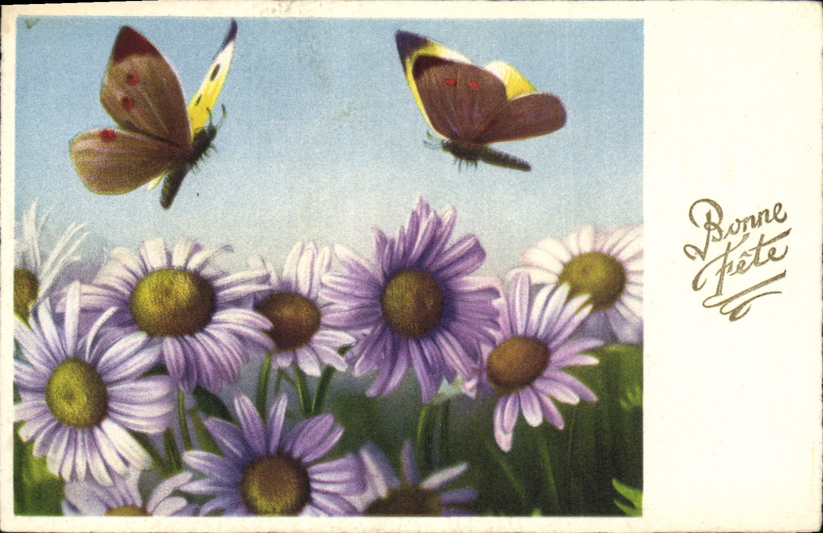 CPA Bonne Fete Fleurs Papillons