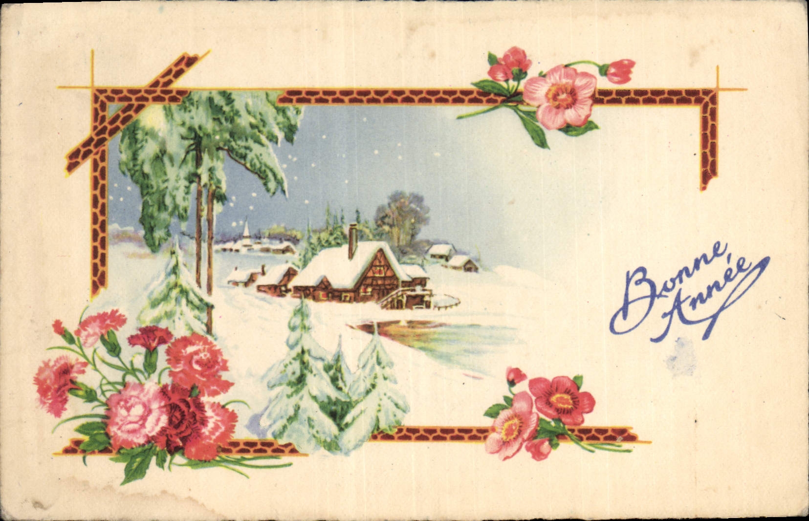 CPA Bonne Annee Fleurs