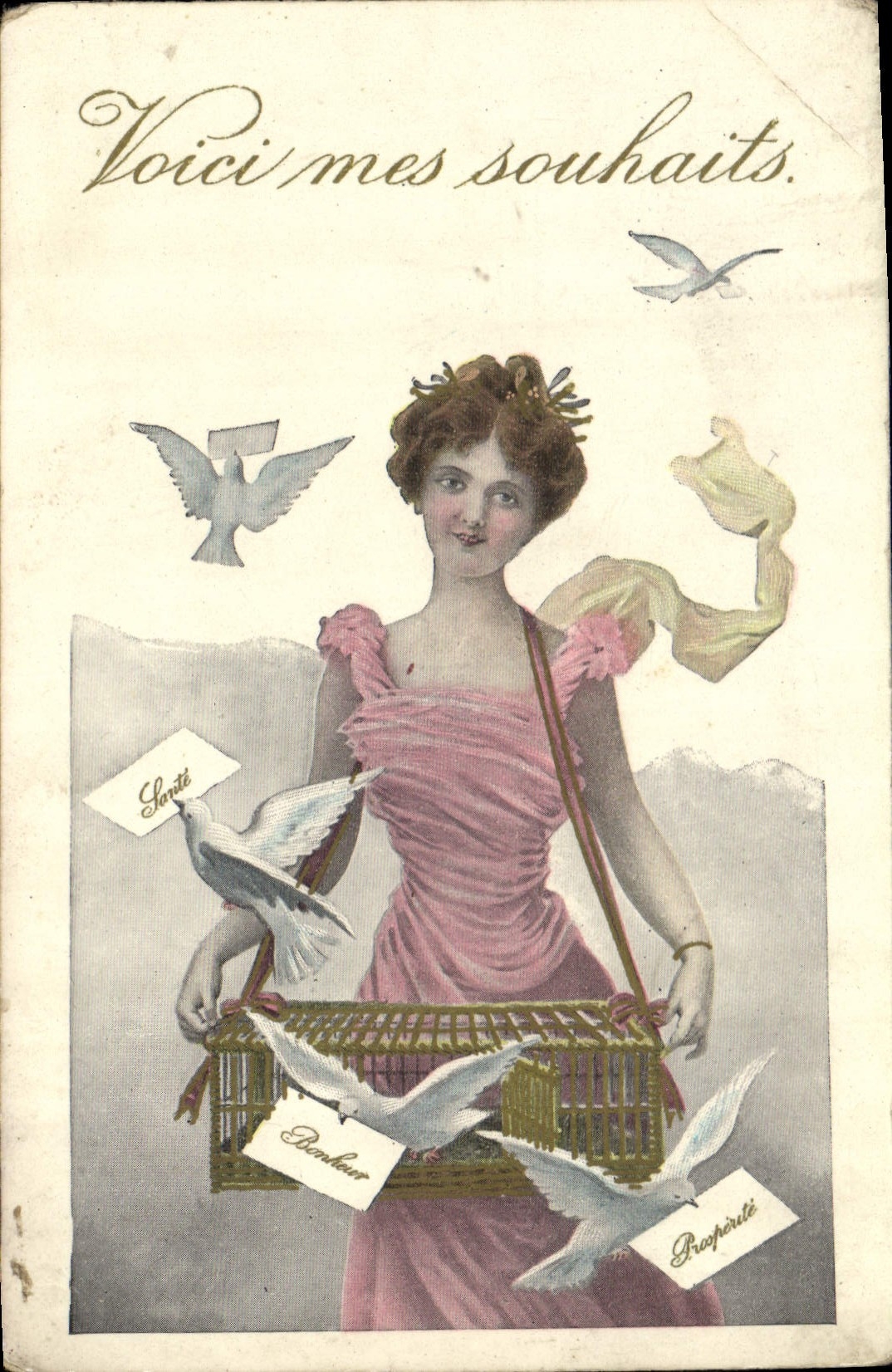 CPA Voici mes souhaits Femme Colombes