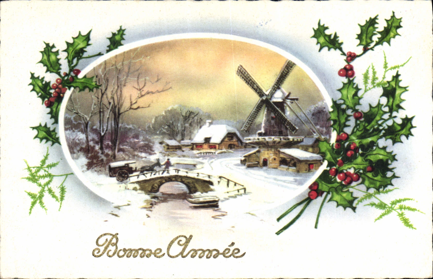 CPA Bonne Annee Moulin a vent