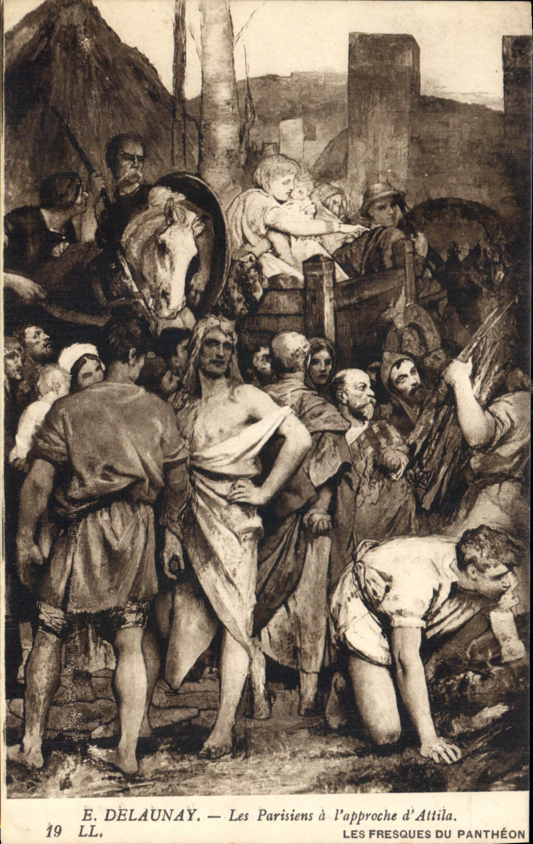 CPA E Dalaunay Les Parisiens a l'approche d'Attila Les Fresques du Pantheon La Vierge de Lutece Sain