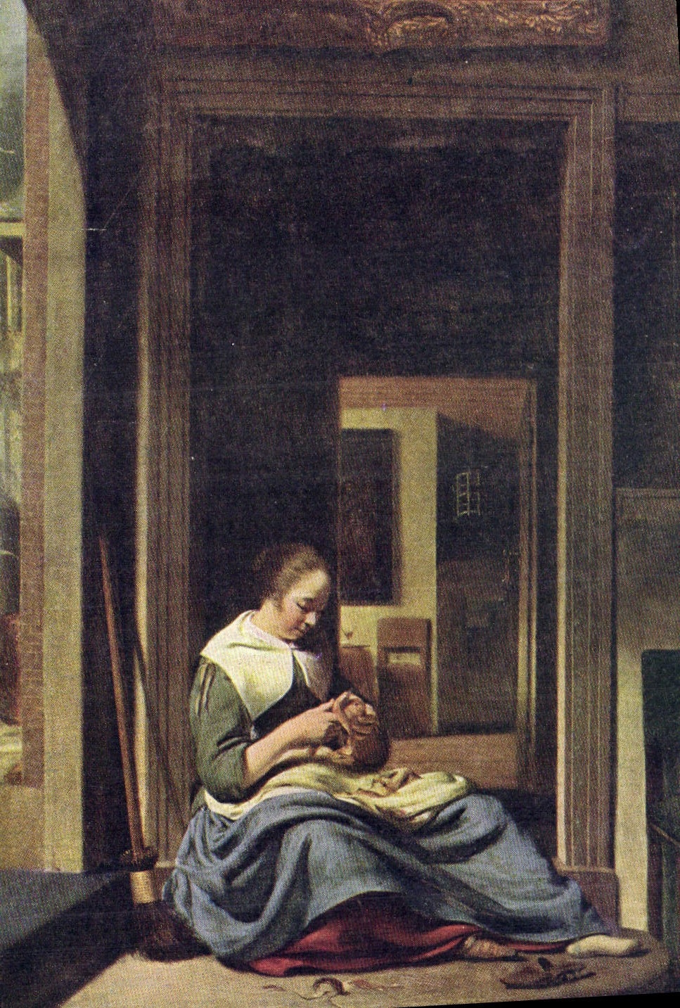 CPA c Bisschop Eine Aepfel schalende Frau 