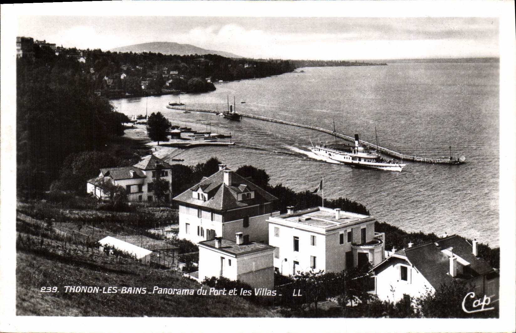CPA Thonon les Bains Panorama du Port et les Villas Bateau