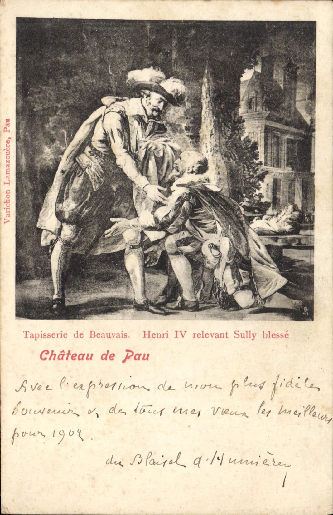 CPA Tapisserie de Beauvais Henri IV relevant Sully blesse Chateau de Pau 