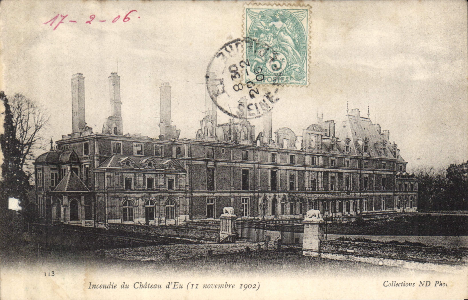 CPA Incendie du Chateau d'Eu 11 novembre 1902