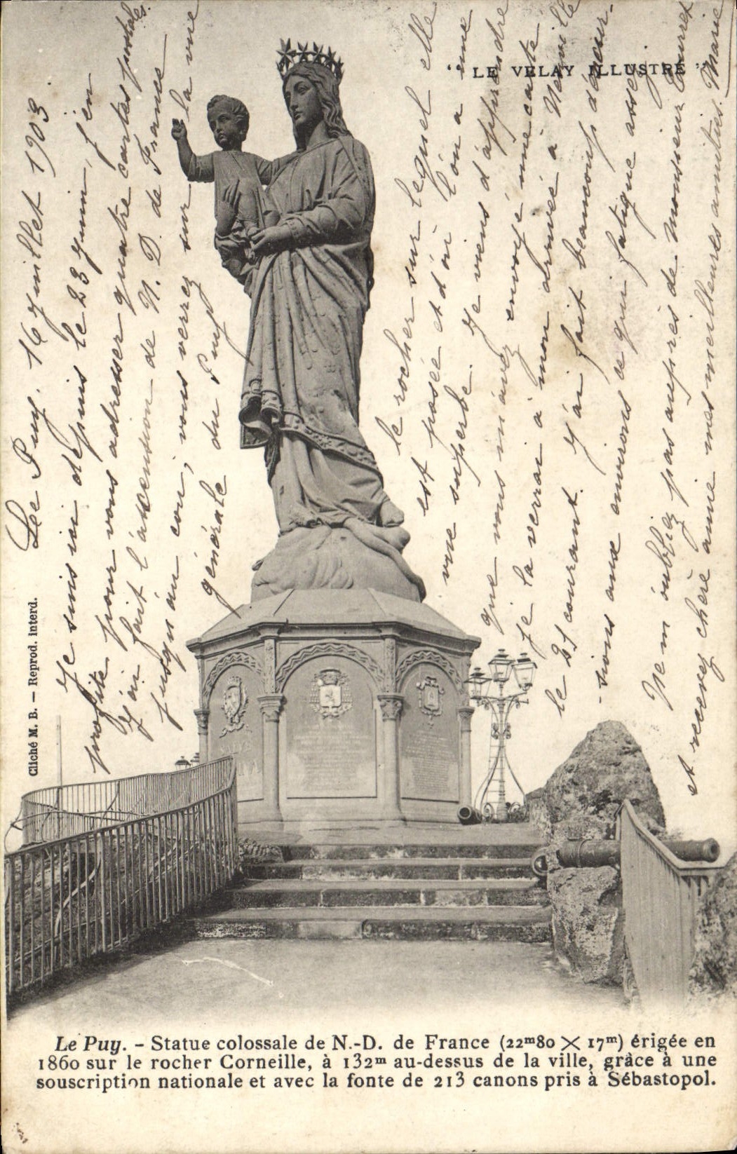 CPA Le Velay Illustre le Puy statue Colossale de N D de France erigee en 1860 sur le rocher Corneill
