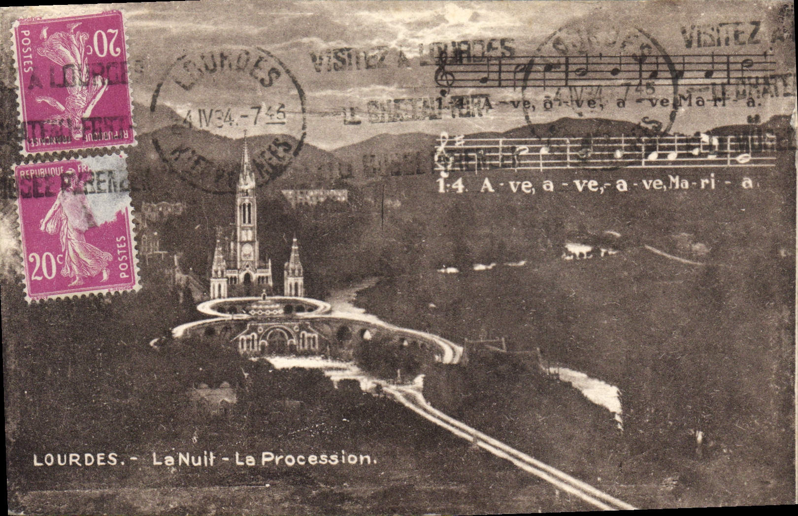 CPA Lourdes Le Nuit La Procession 