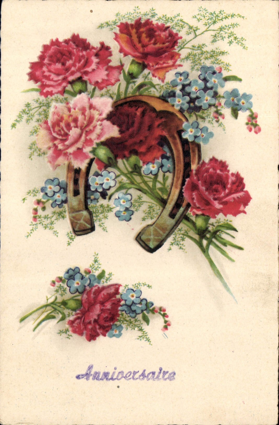 CPA Fantaisie Fleurs Fer a cheval