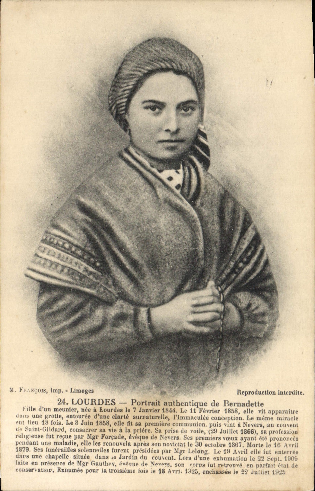 CPA Lourdes Portrait authentique de Bernadette 