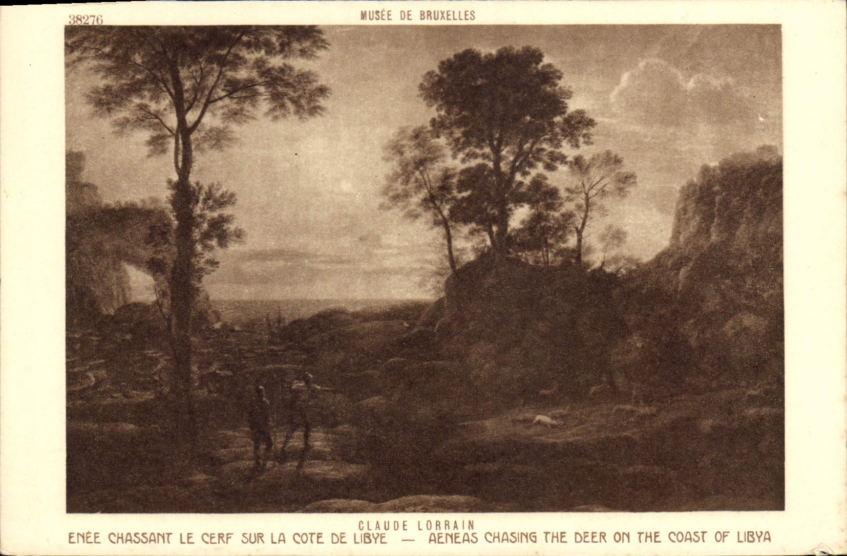 CPA Musee de Bruxelles Claude Lorrain Enee chassant le serf sur la Cote de Libye Aeneas chasting the