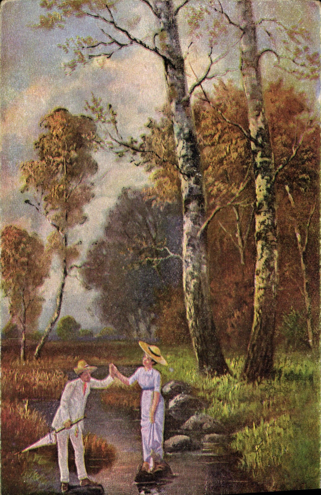 CPA Femme traversant un gue