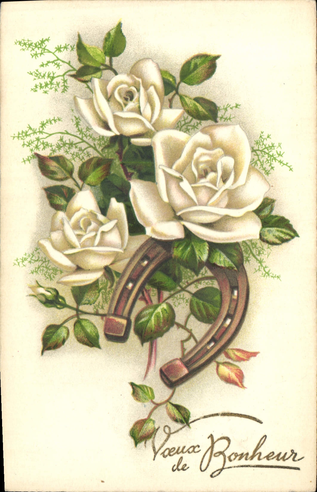 CPA Fantaisie Fleurs Fer a cheval