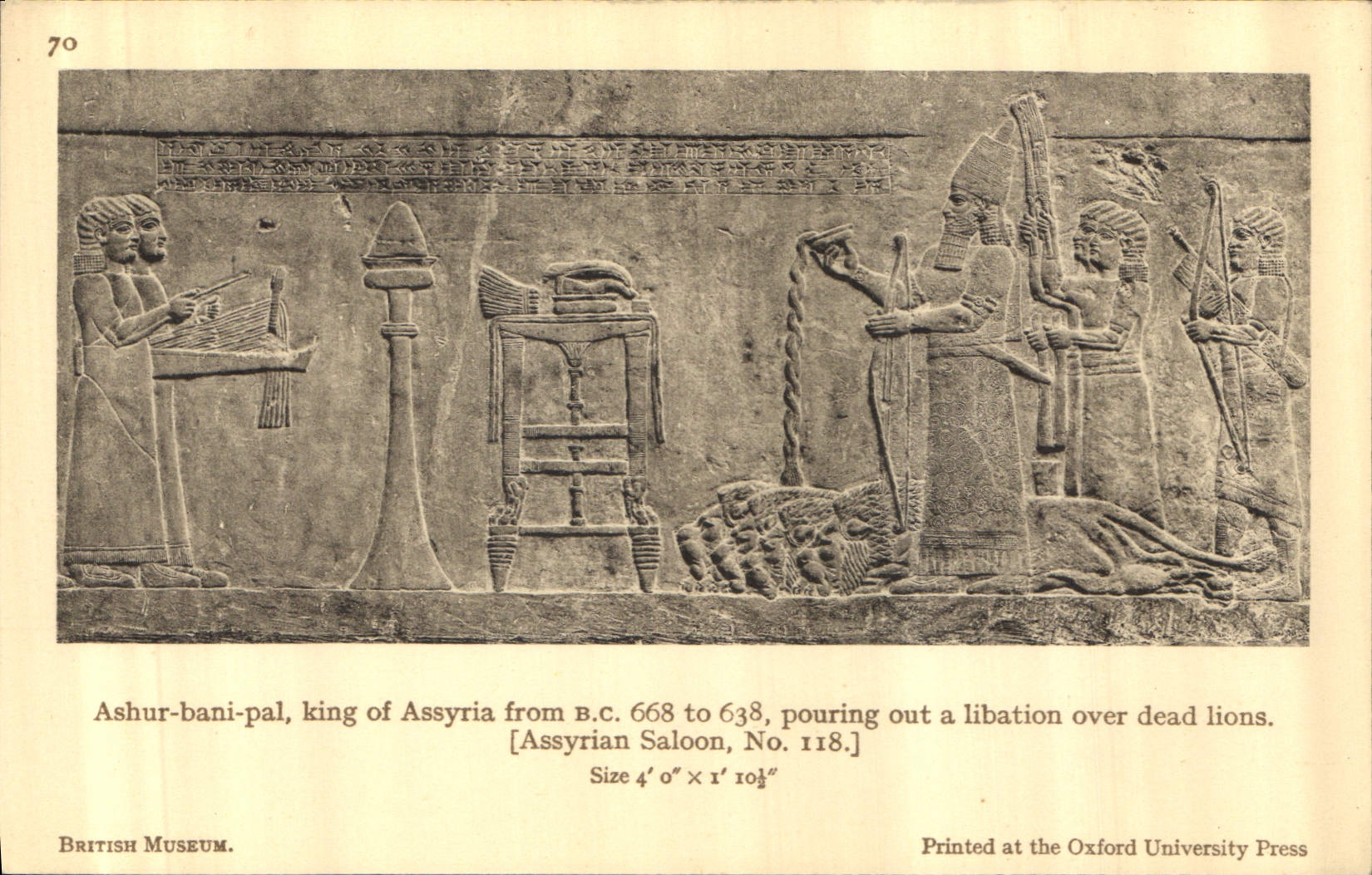 CPA British Museum Ashur bani pal king of Assyria pourting out a libation over dead lions 
