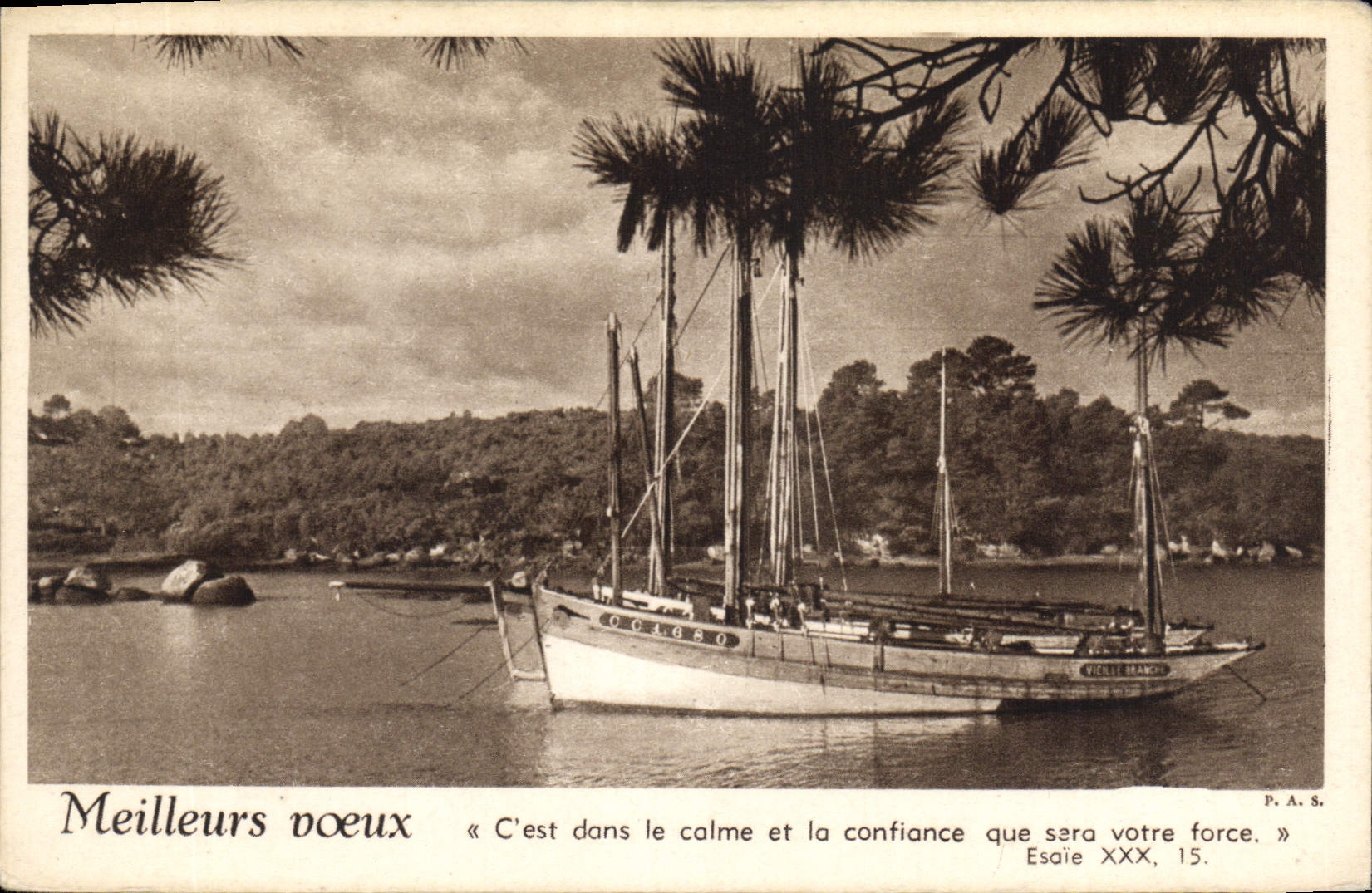 CPA Meilleurs voeux Bateau