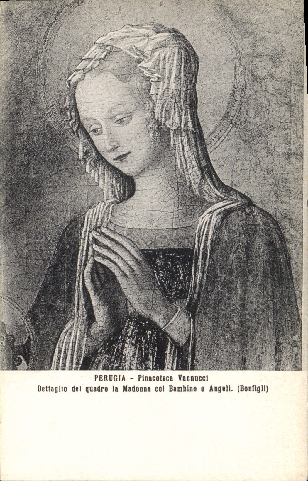 CPA Perugia Pinacotaca Vannucci Dettaglio del quadre la Madonna col Bambino a Augell Bonfigli 
