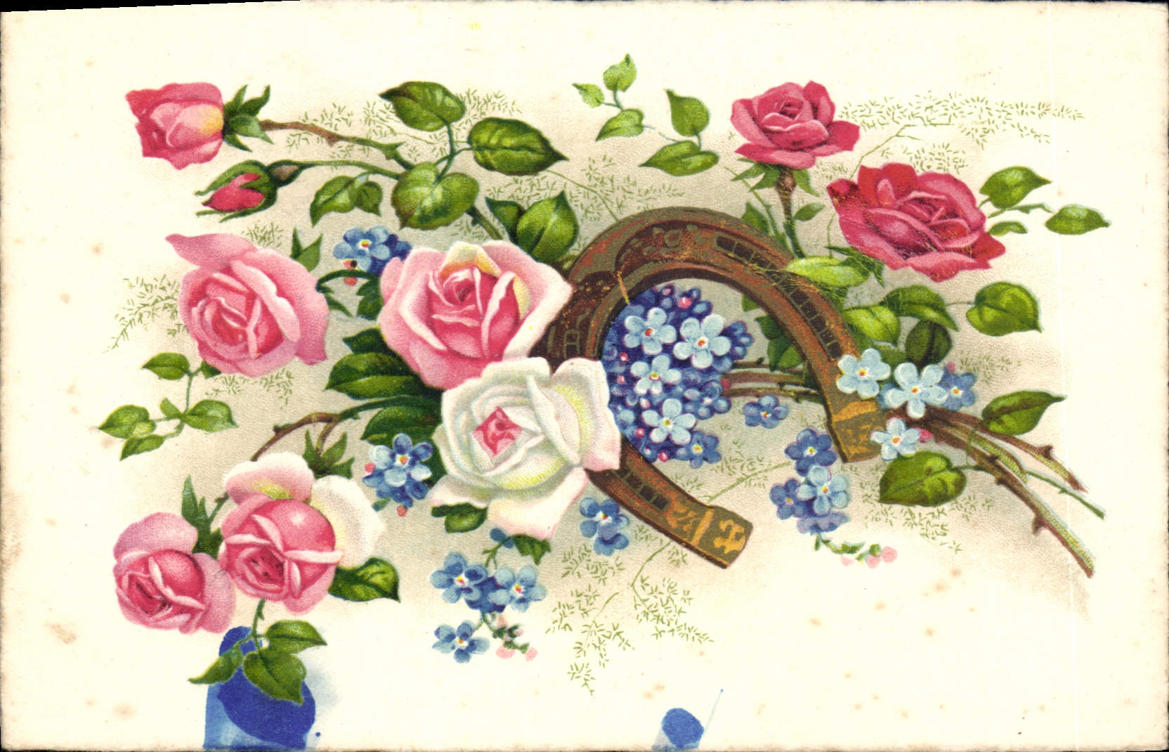 CPA Fantaisie Fleurs Fer a cheval