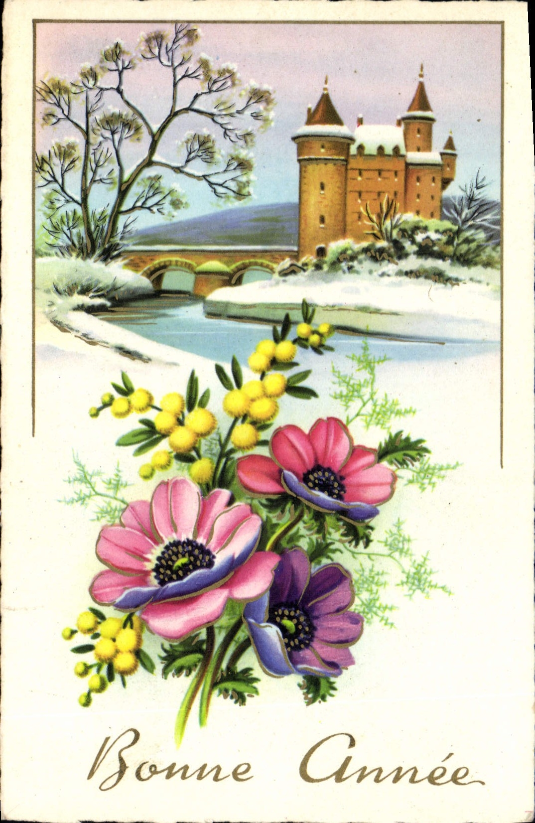 CPA Bonne Annee Fleurs