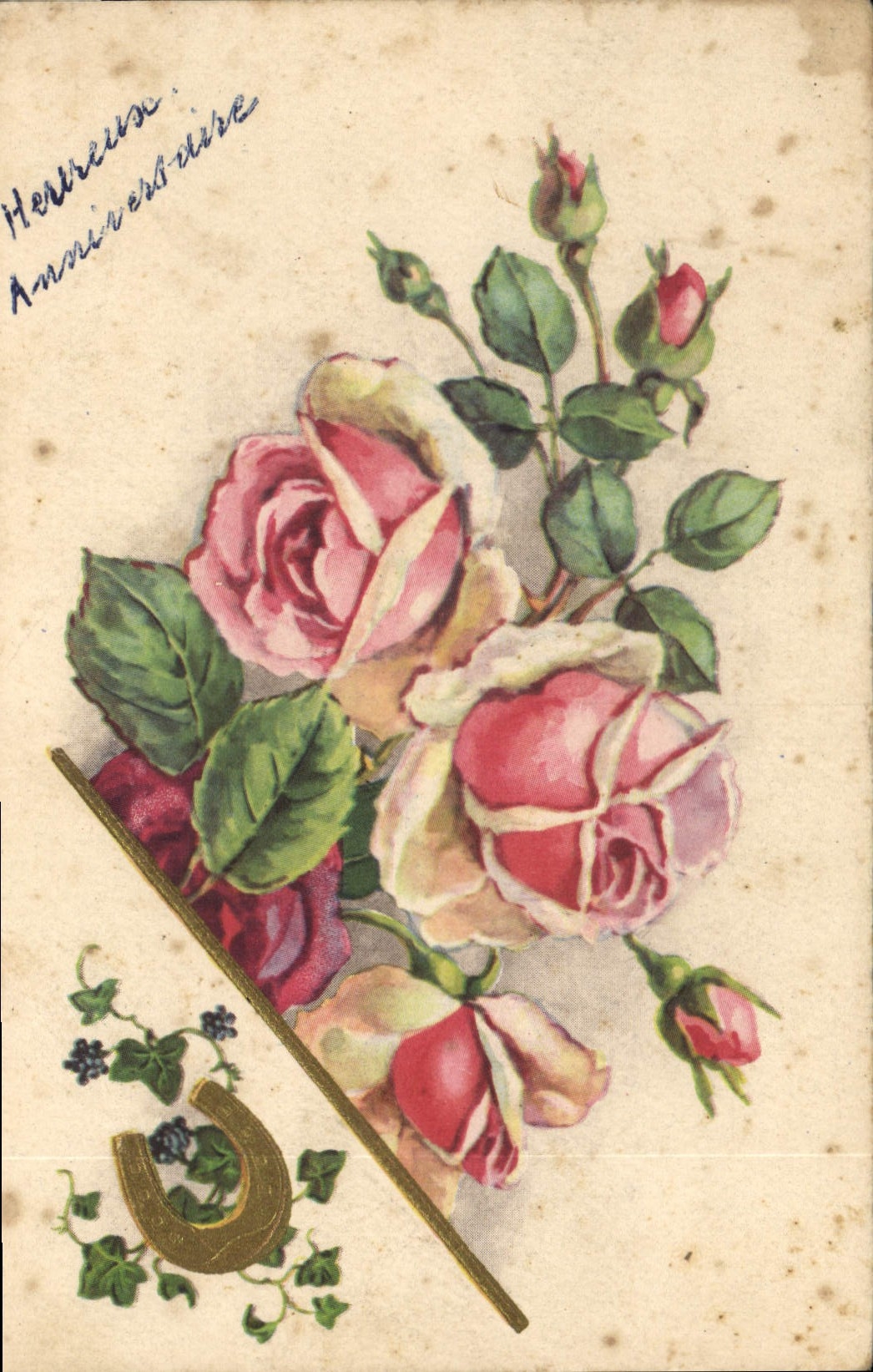 CPA Heureux Anniversaire Fleurs