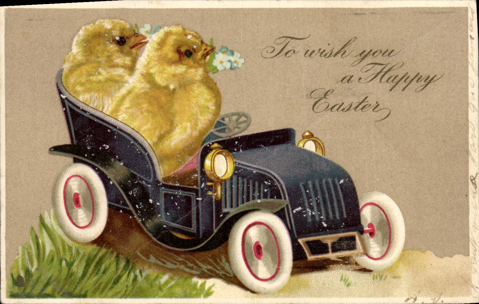 CPA To wish you a Happy Easter Automobile Poussins