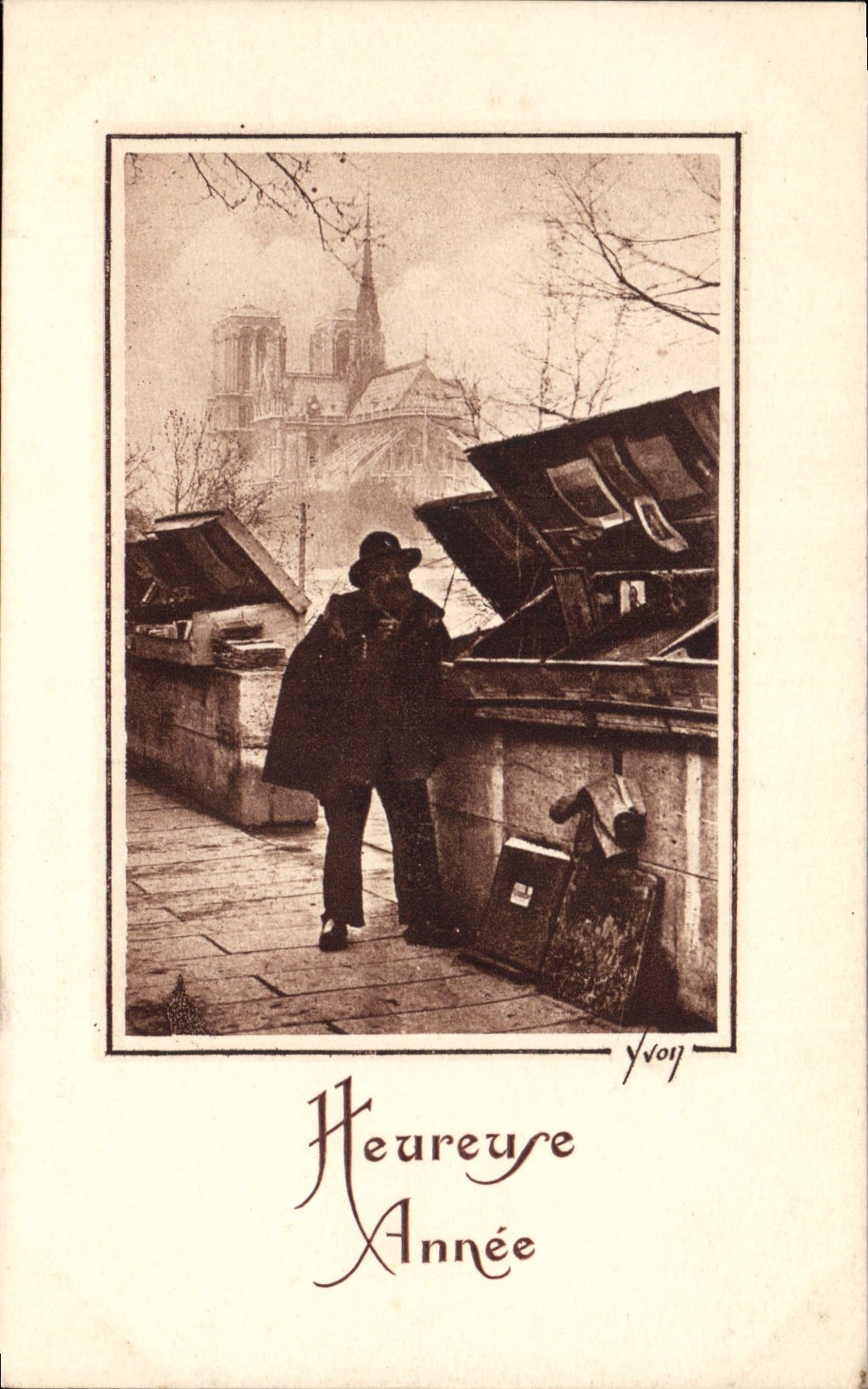 CPA Heureuse Annee Bouquinistes Paris Notre Dame