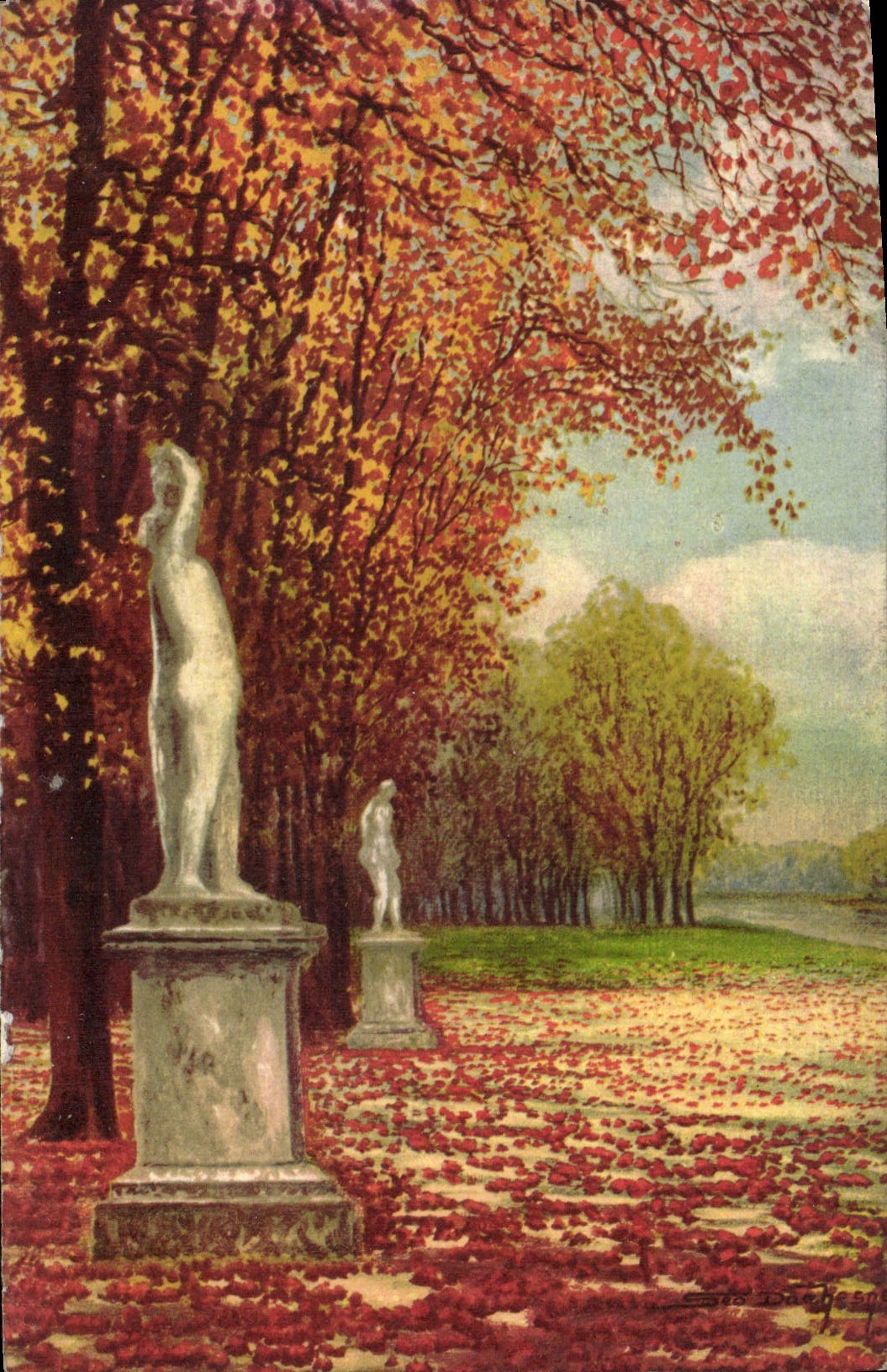 CPA Versailles Cour du Parc a l'Automne Imprime en Suisse 