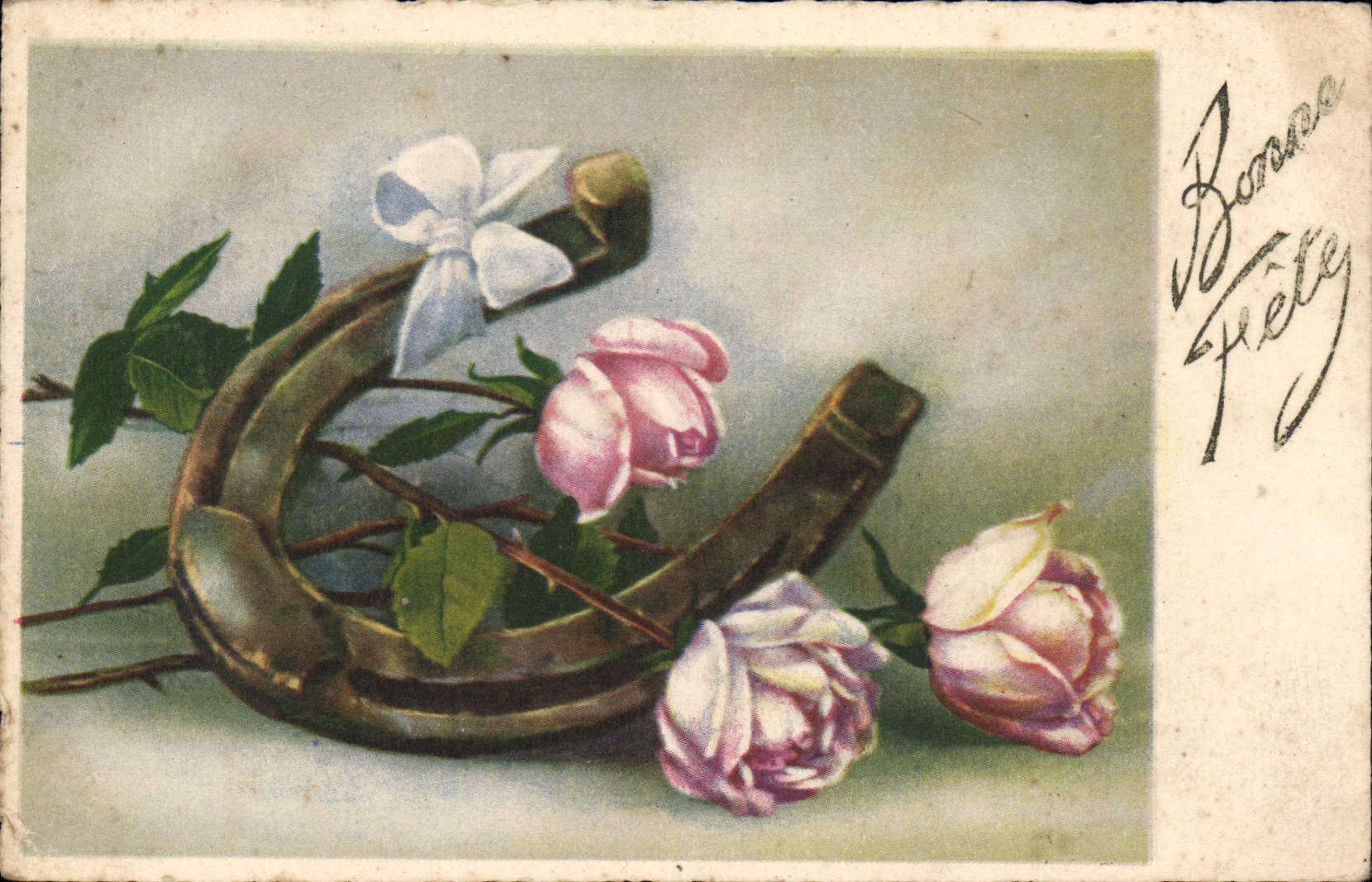 CPA Bonne Fete Fleurs Fer a cheval