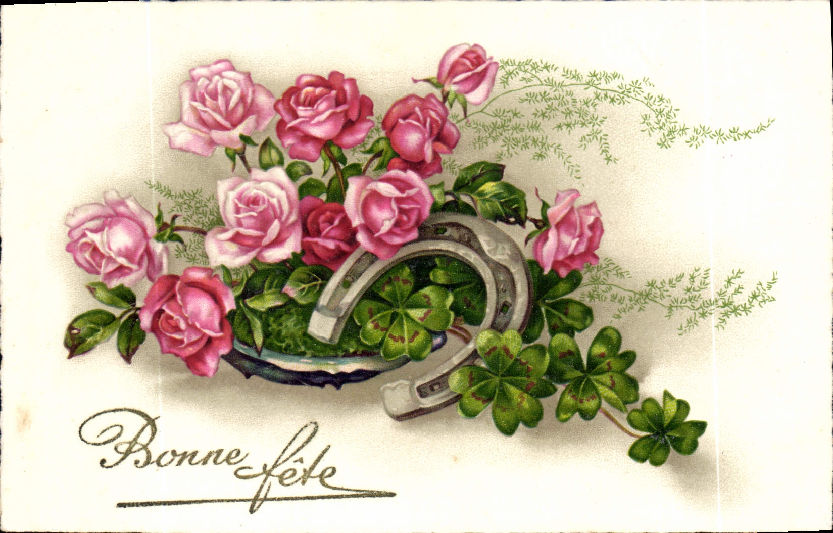 CPA Bonne Fete Fleurs Fer a cheval