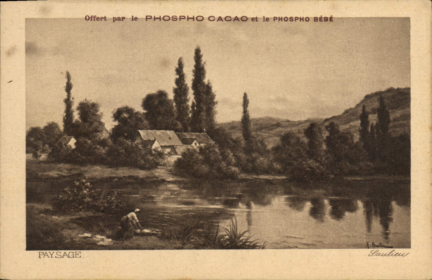 CPA Offert par le Phospho Cacao et le Phospho Bebe Paysage 