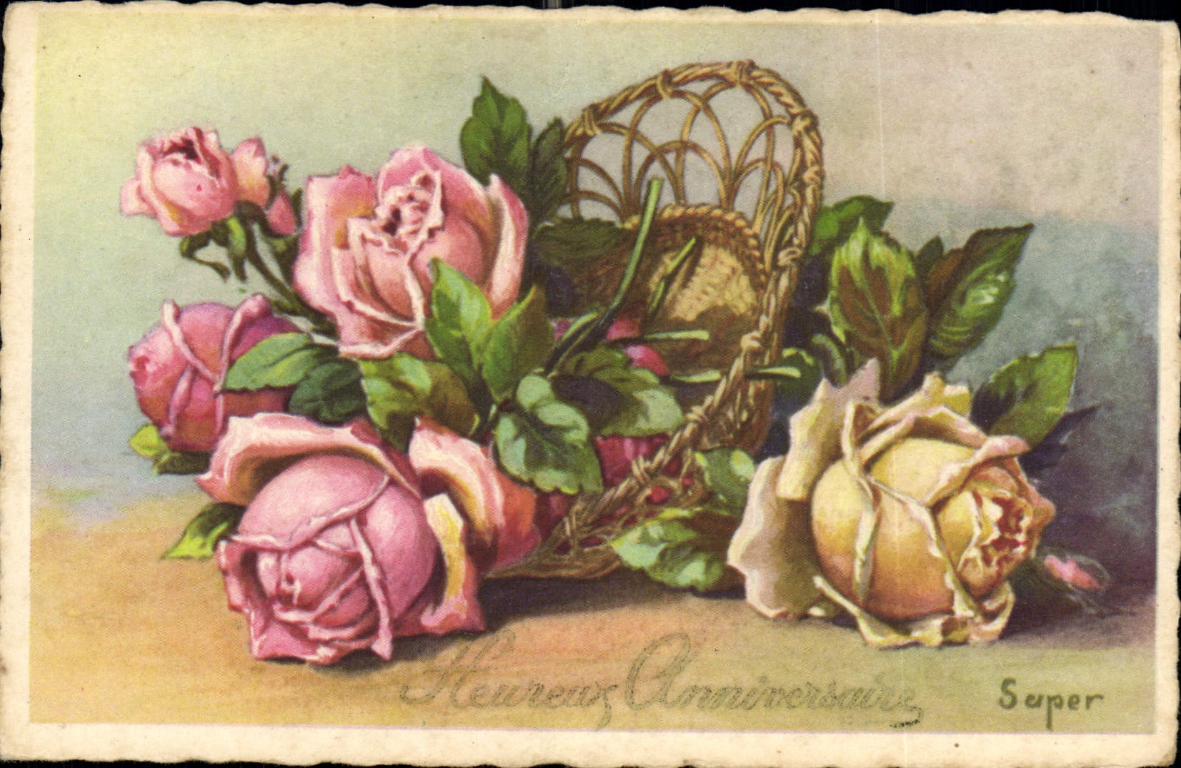 CPA Heureux Anniversaire Fleurs