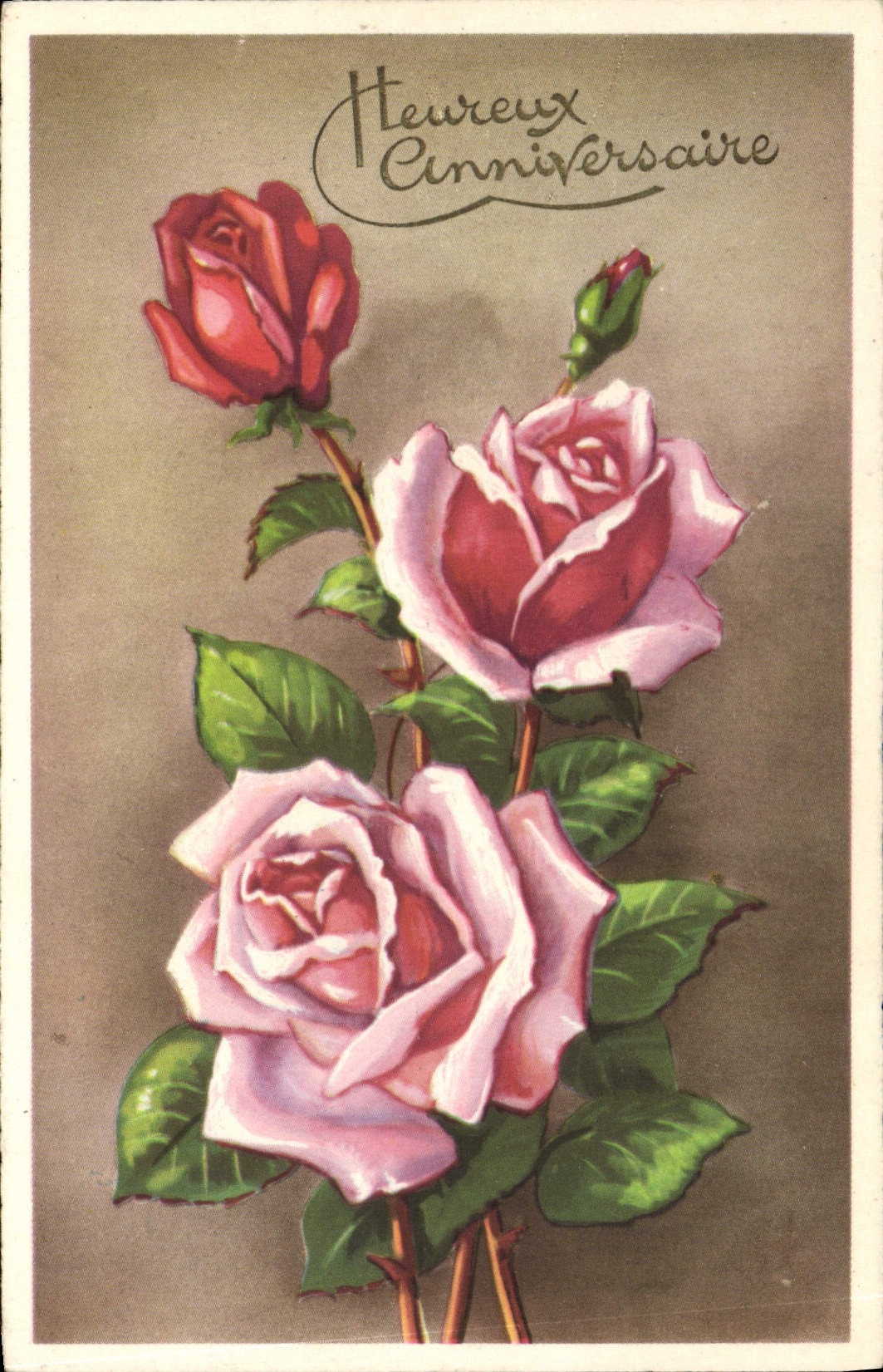 CPA Heureux Anniversaire Fleurs