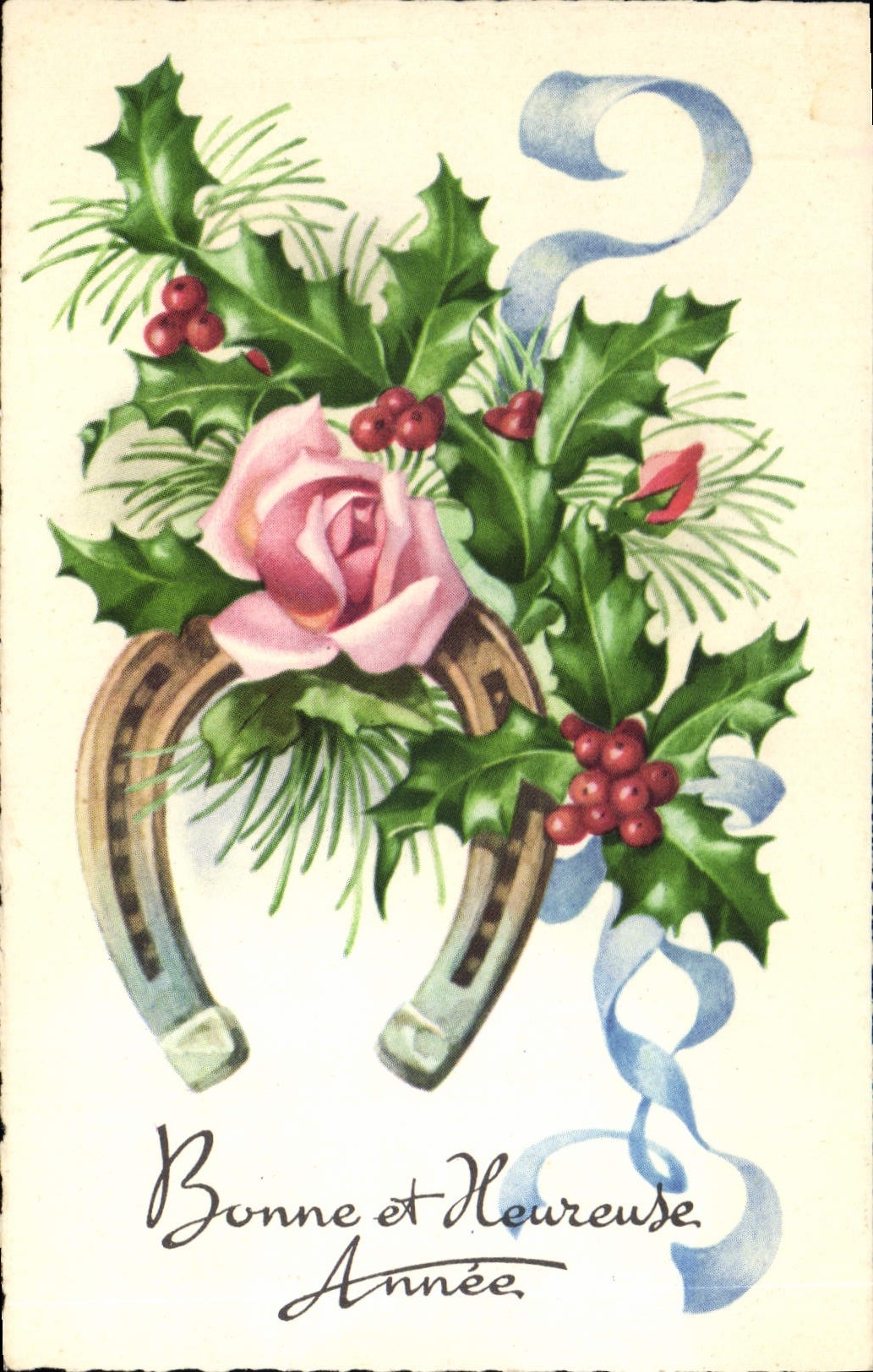 CPA Bonne et Heureux Annee Fleurs Fer a cheval