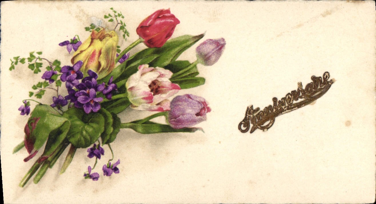 CPA Anniversaire Fleurs