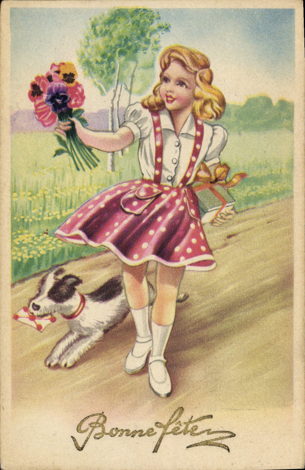 CPA Bonne Fete Enfant Chien