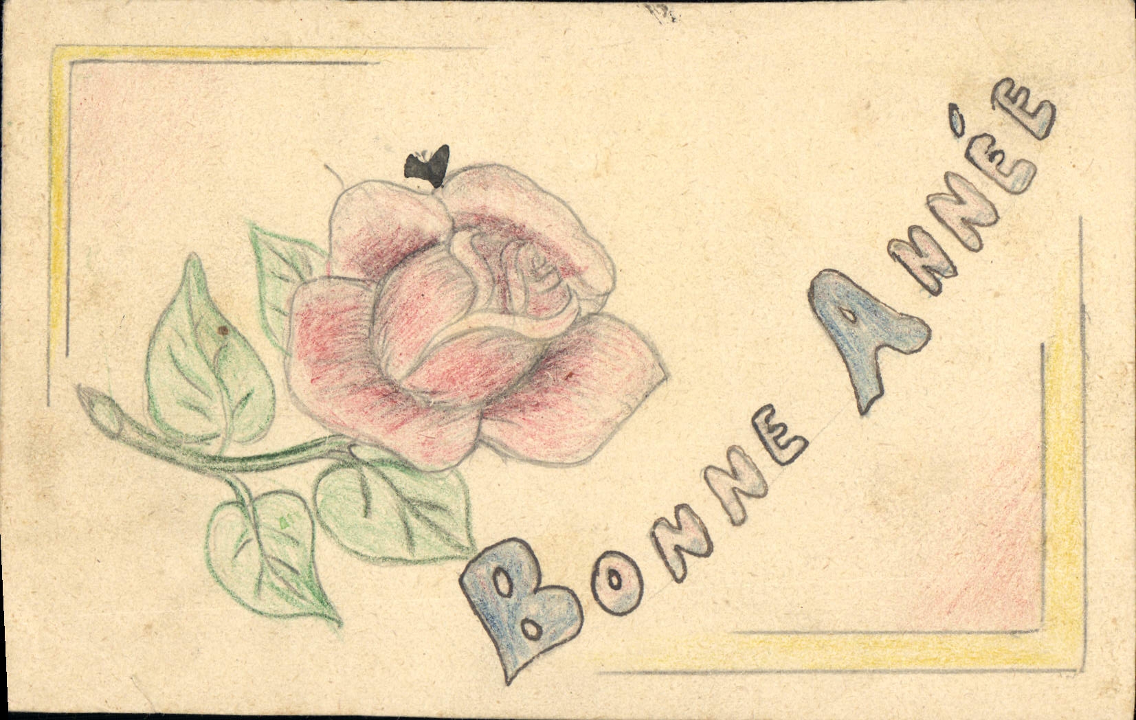 CPA Bonne Annee Fleurs (dessin à la main)