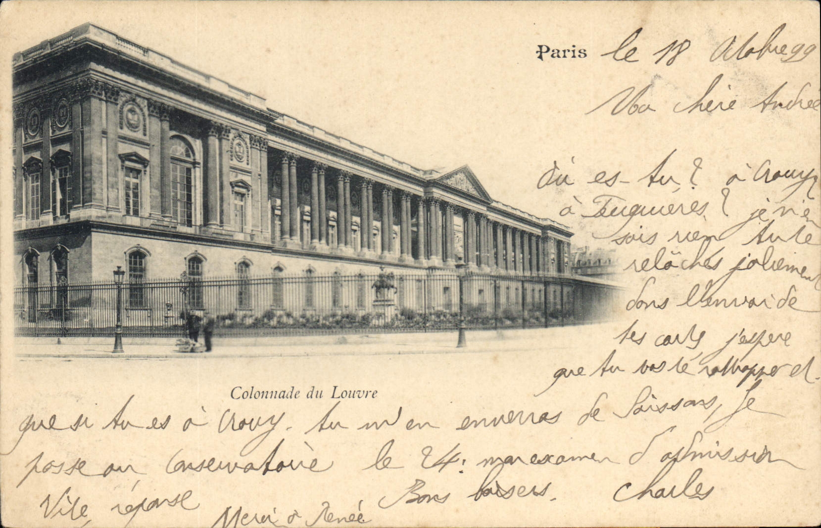 CPA Paris Colonnade du Louvre Carte 1899