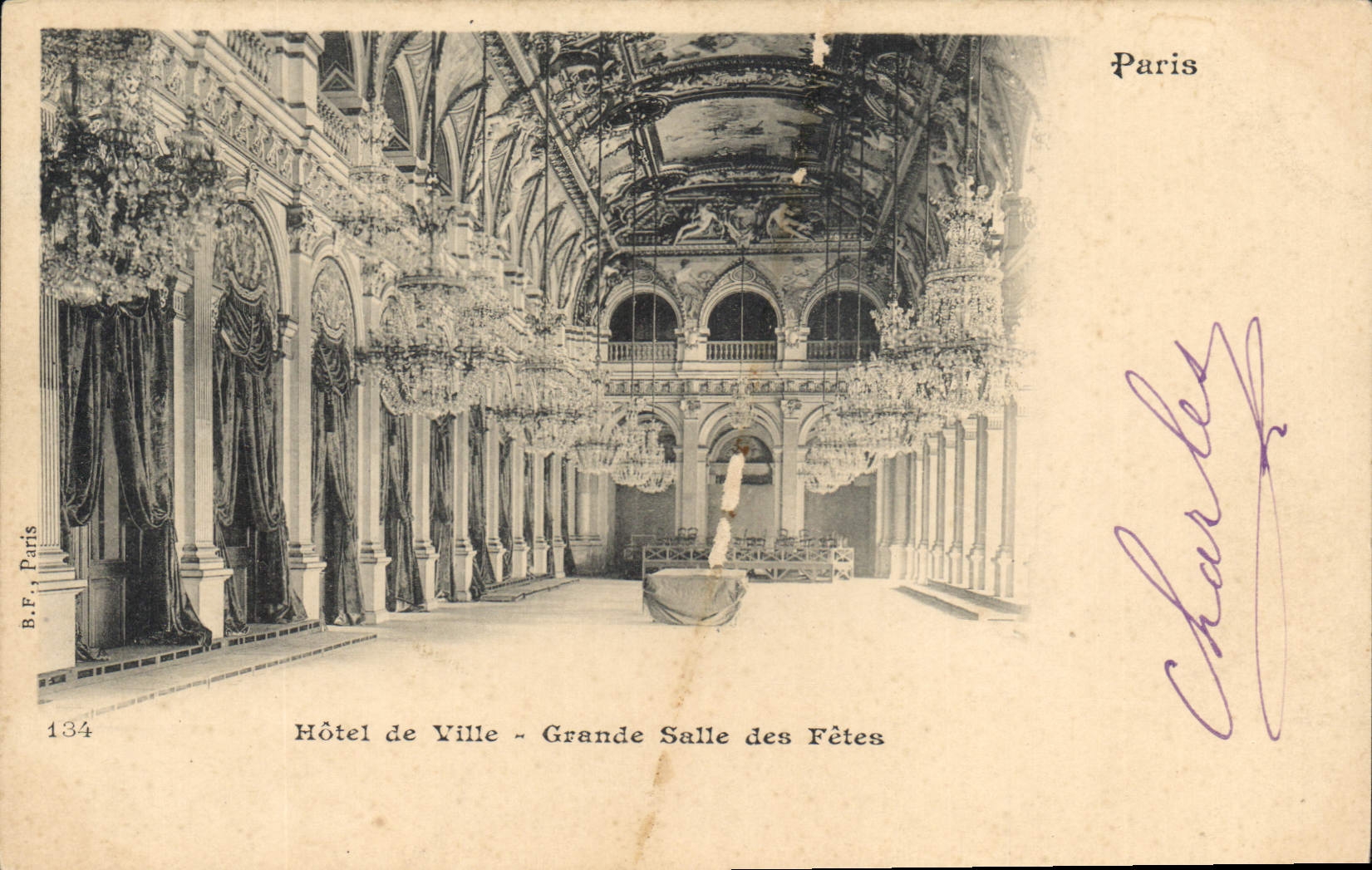 CPA Paris Hotel de Ville Grande Salle des Fetes Carte 1899