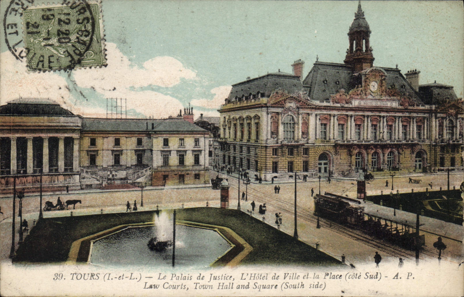 CPA Tours L et L Le Palais de Justice L'Hotel de Ville et la Place Cote Sud