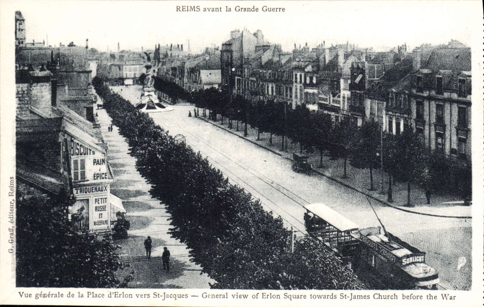 CPA Reims avant la Grande Guerre vue generale de la Place d'Erlon vers St Jacques Tramway