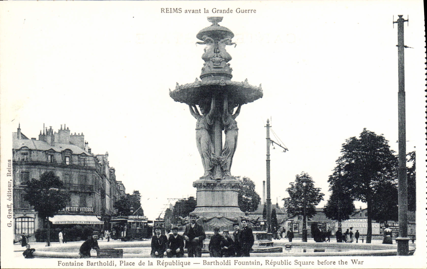 CPA Reims avant la Grande Guerre fontaine Bartholdi place de la Republique 